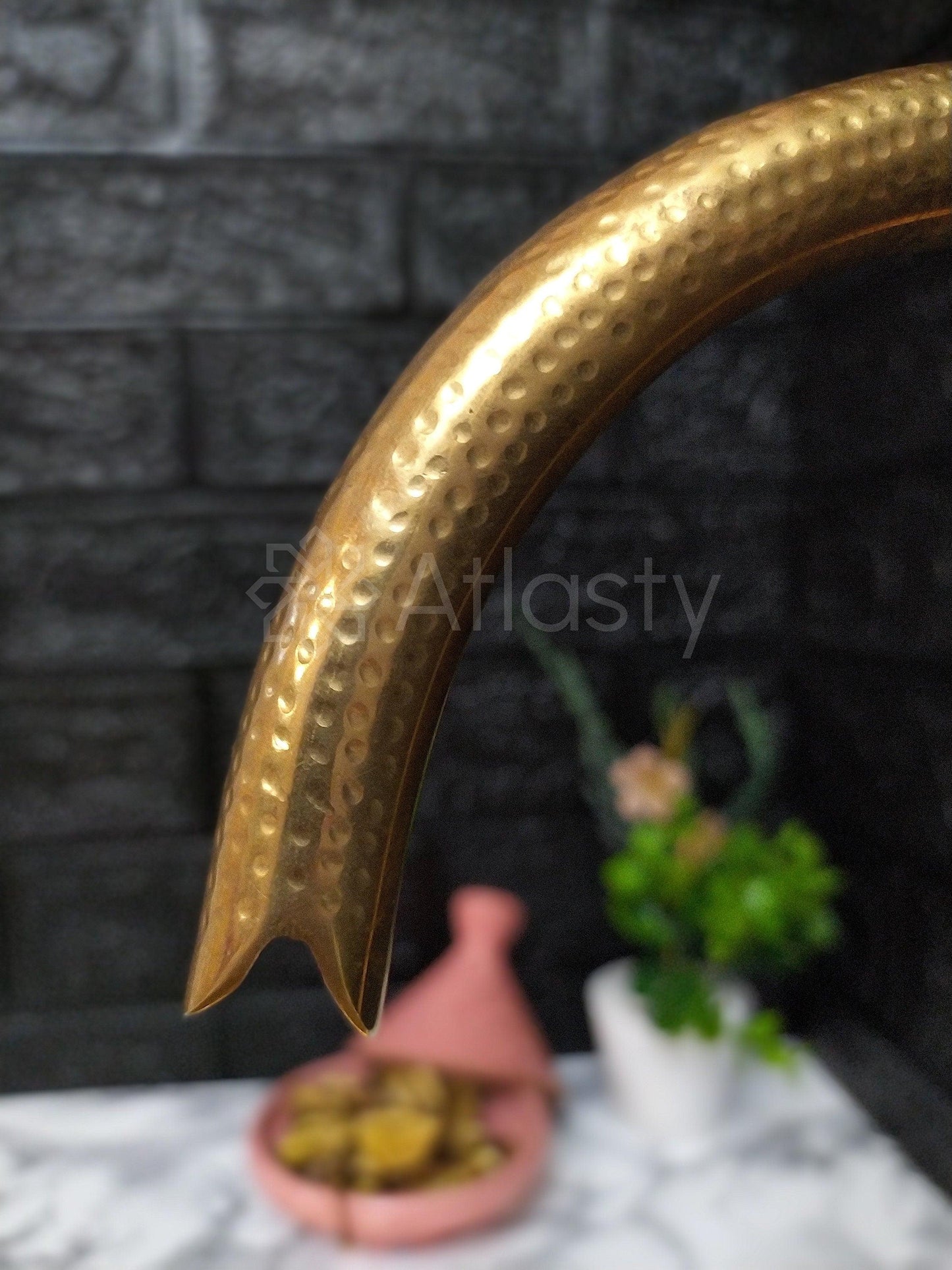 Hammered Curved Brass Bathroom Faucet with Simple Cross Handles, Uncoated Brass Faucet