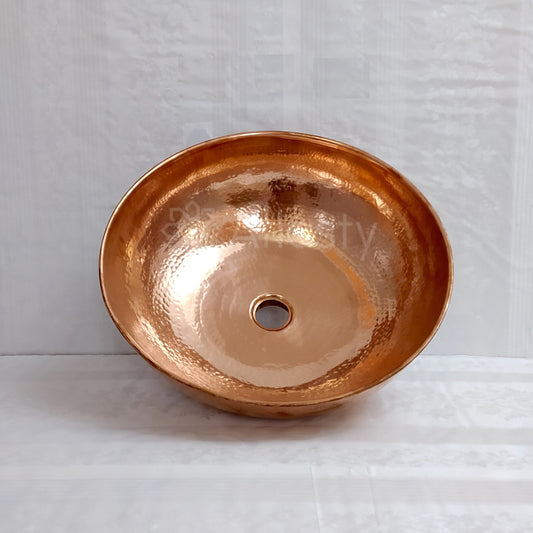 Hammered Round Copper Bathroom Sink, Handmade