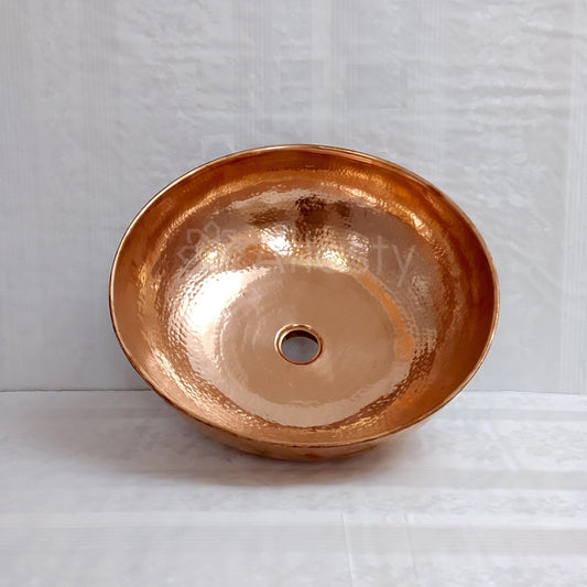 Hammered Round Copper Bathroom Sink, Handmade