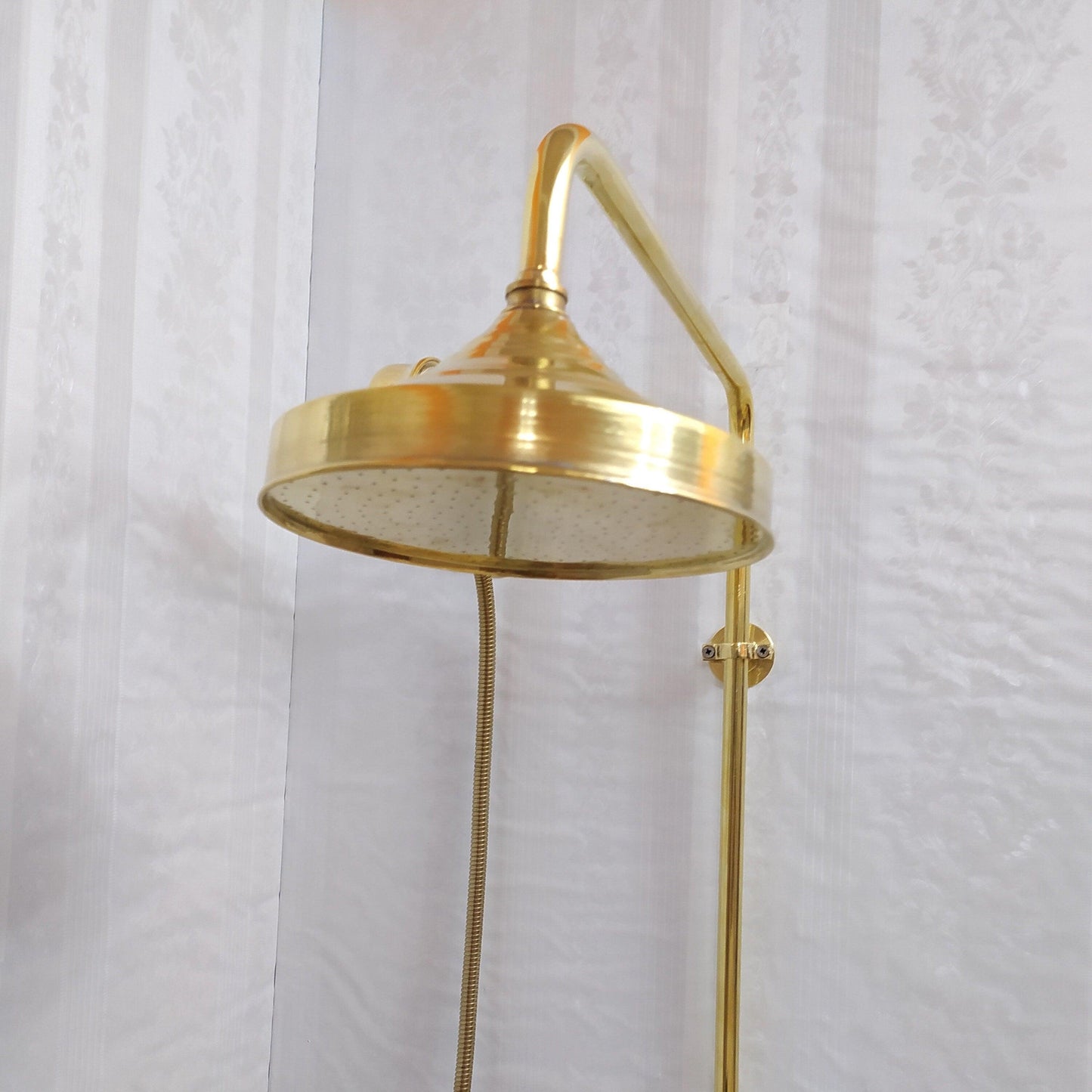 Antique Brass Shower System with Round Shower Head, Handheld Shower, and 2 Handles - Ref: ATLASS16