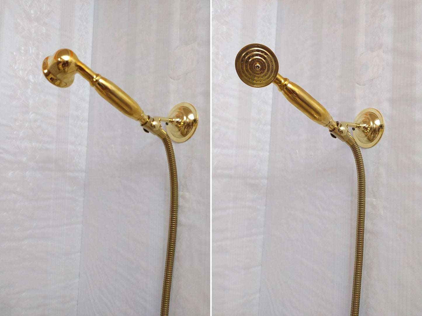 Antique Brass Shower System with Round Shower Head, Handheld Shower, and 2 Handles - Ref: ATLASS16