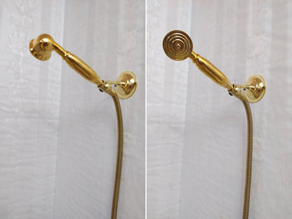 Antique Brass Shower System with Round Shower Head, Handheld Shower, and 3 Handles - Ref: ATLASS26