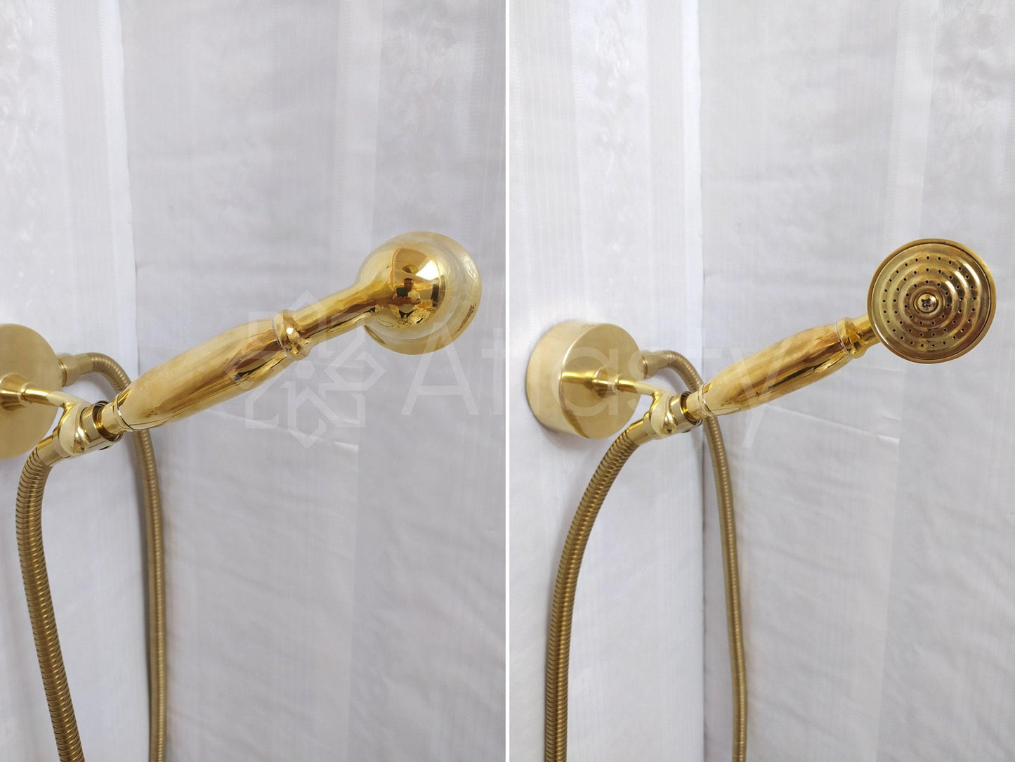 Antique Brass Shower System with Shower Head, Handheld Shower, and 3 Handles - Ref: ATLASS18