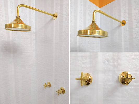 Antique Brass Shower System with Round Shower Head and 2 Handles - Ref: ATLASS24