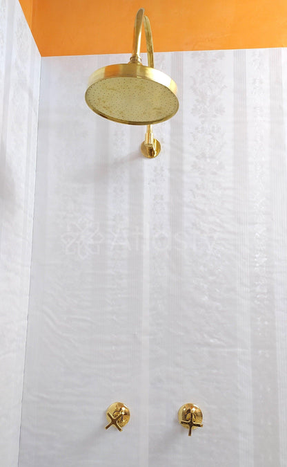 Antique Brass Shower System with Round Shower Head, and 2 Handles - Ref: ATLASS30