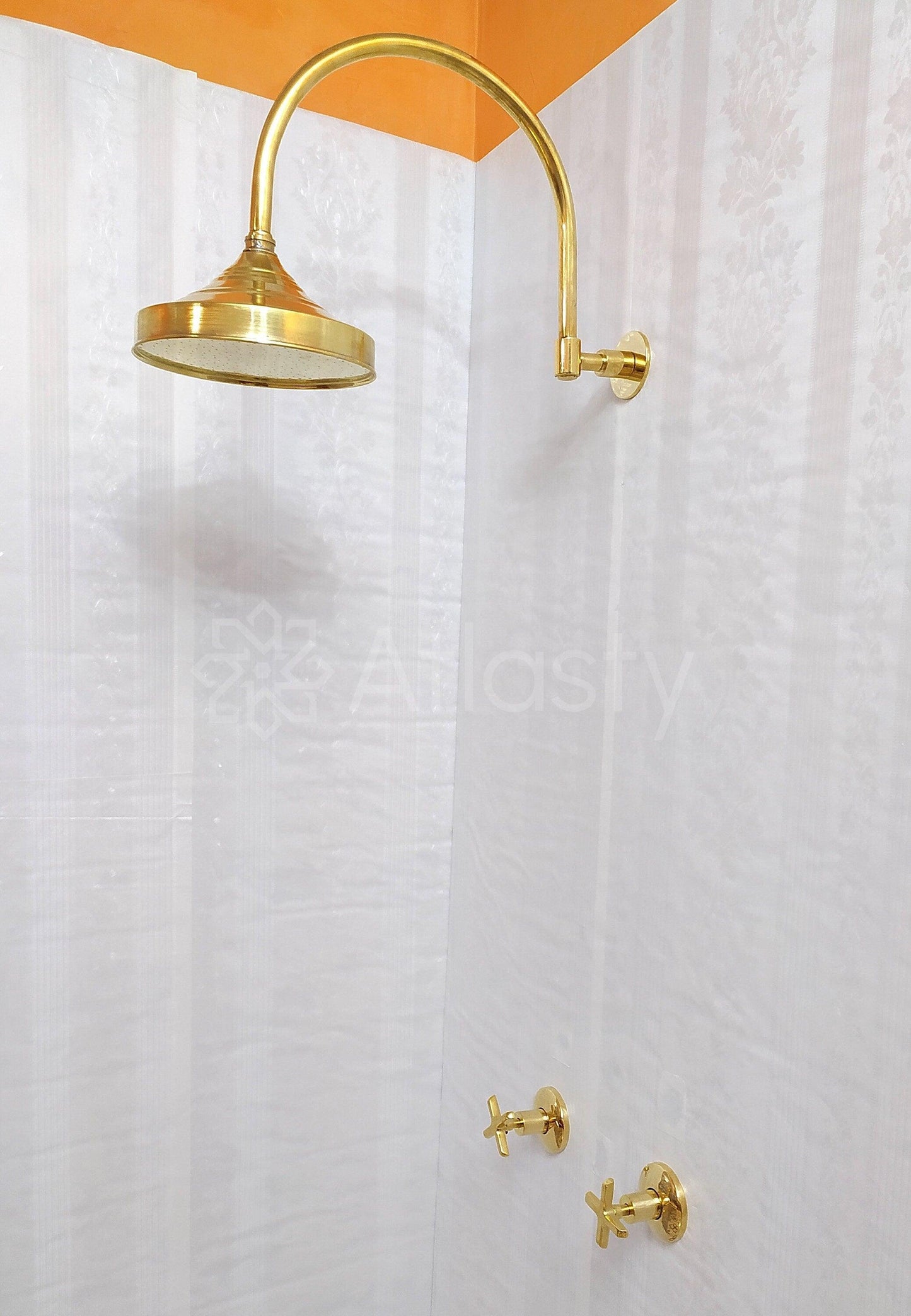 Antique Brass Shower System with Round Shower Head, and 2 Handles - Ref: ATLASS30