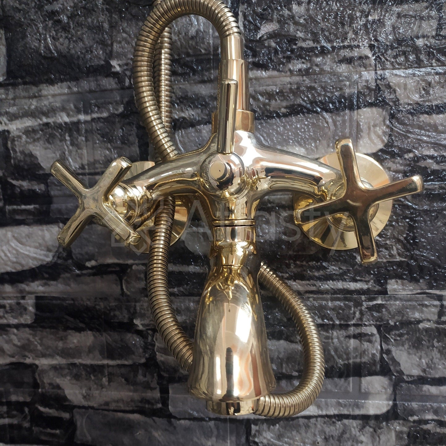 Antique Brass Shower System with Bath Faucet, Handheld Shower, and 3 Handles - Ref: ATLASS25