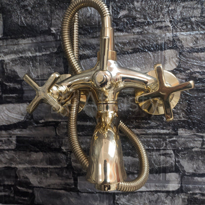 Antique Brass Shower System with Bath Faucet, Handheld Shower, and 3 Handles - Ref: ATLASS25