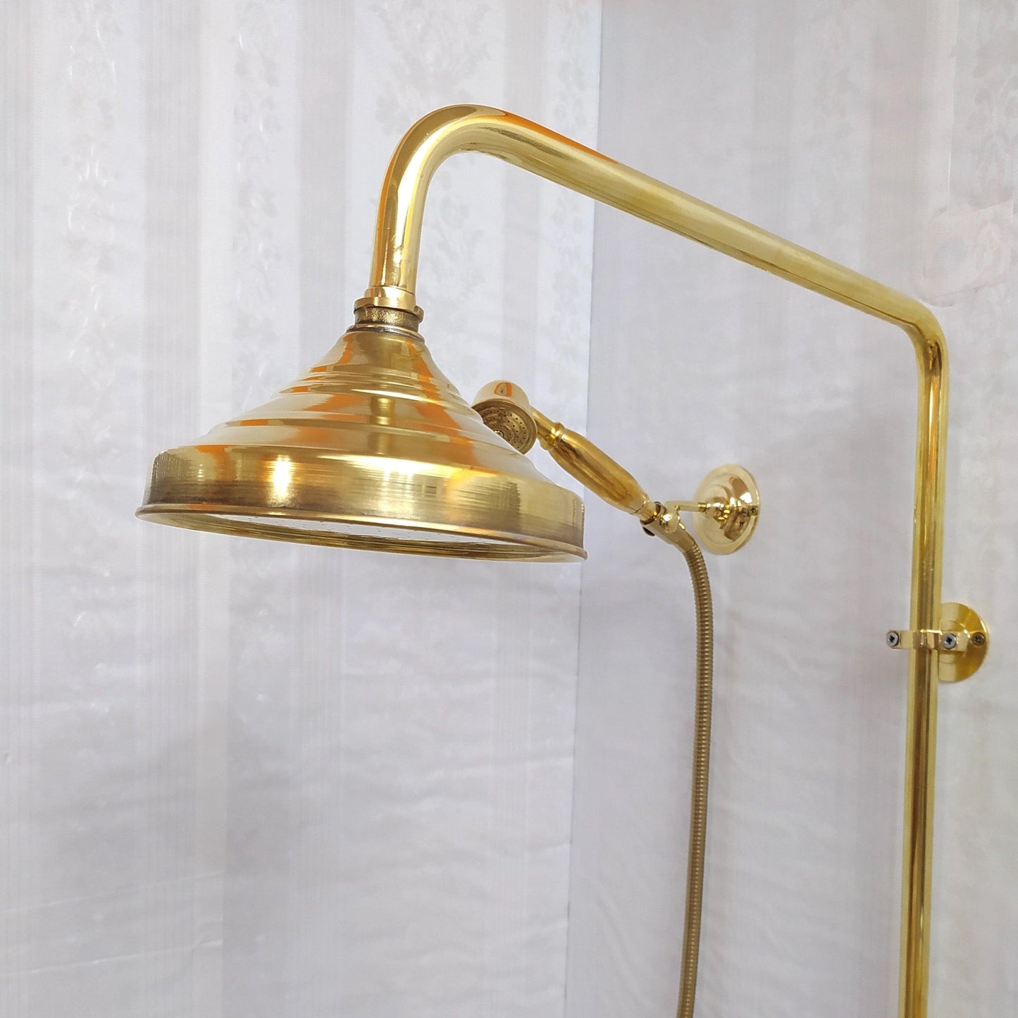 Antique Brass Shower System with Round Shower Head, Handheld Shower, and 2 Handles - Ref: ATLASS16