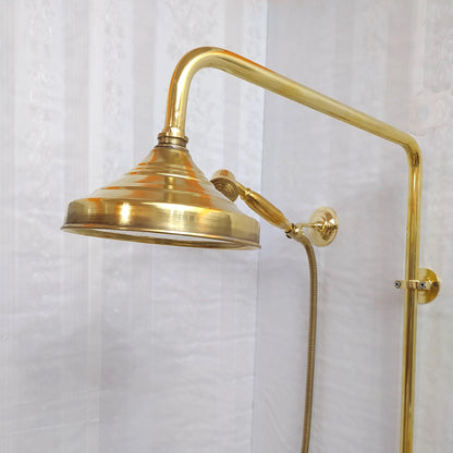 Antique Brass Shower System with Round Shower Head, Handheld Shower, and 2 Handles - Ref: ATLASS16
