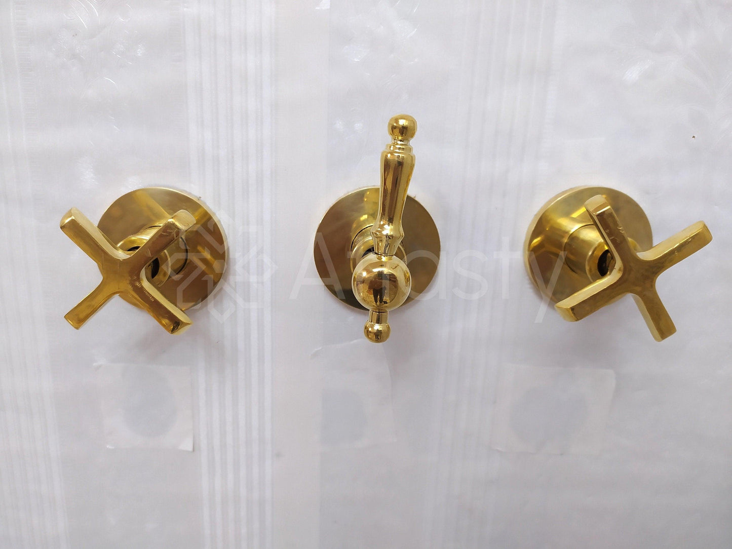 Antique Brass Shower System with Shower Head, Handheld Shower, and 3 Handles - Ref: ATLASS18