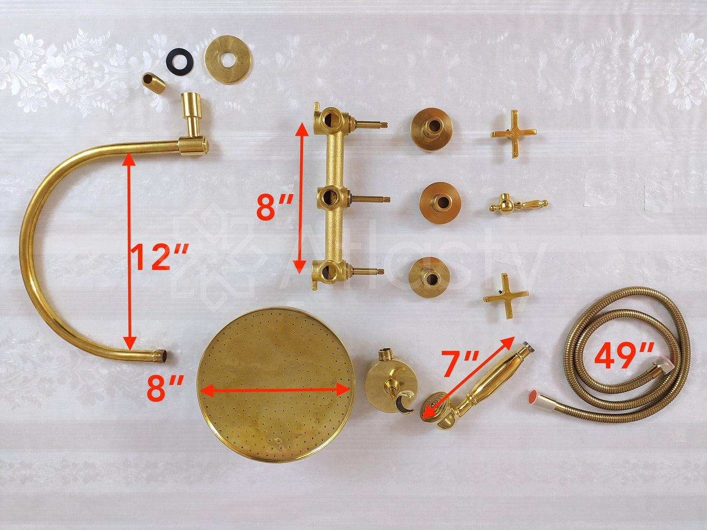 Antique Brass Shower System with Shower Head, Handheld Shower, and 3 Handles - Ref: ATLASS18