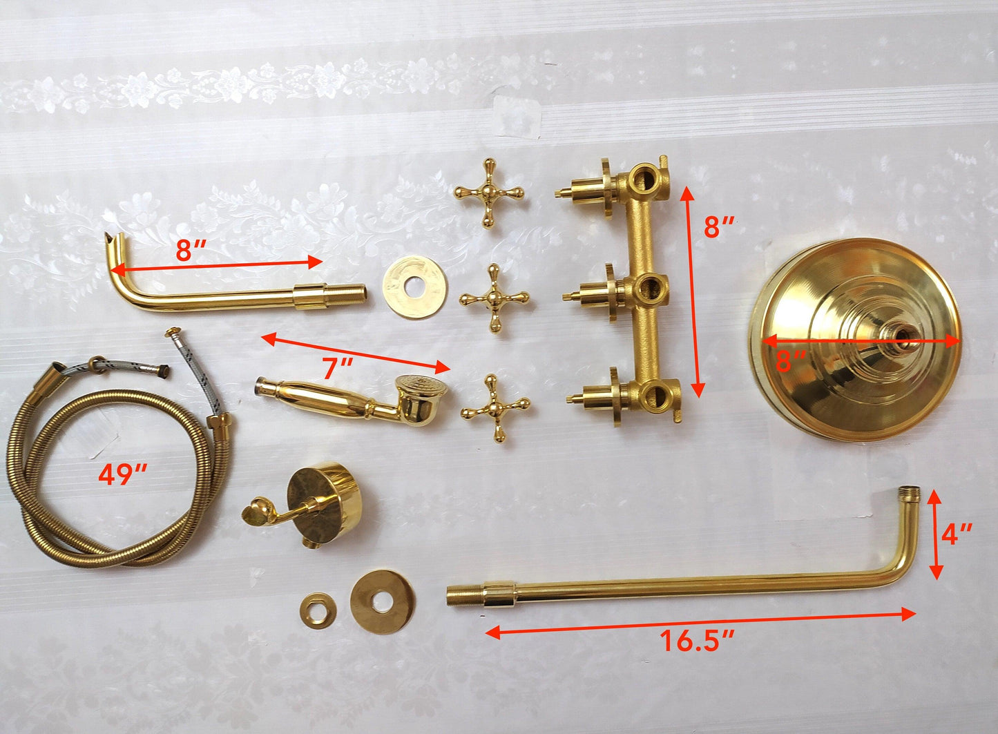 Antique Brass Shower System with Round Shower Head, Bath Faucet, Handheld Shower, and 3 Handles - Ref: ATLASS15