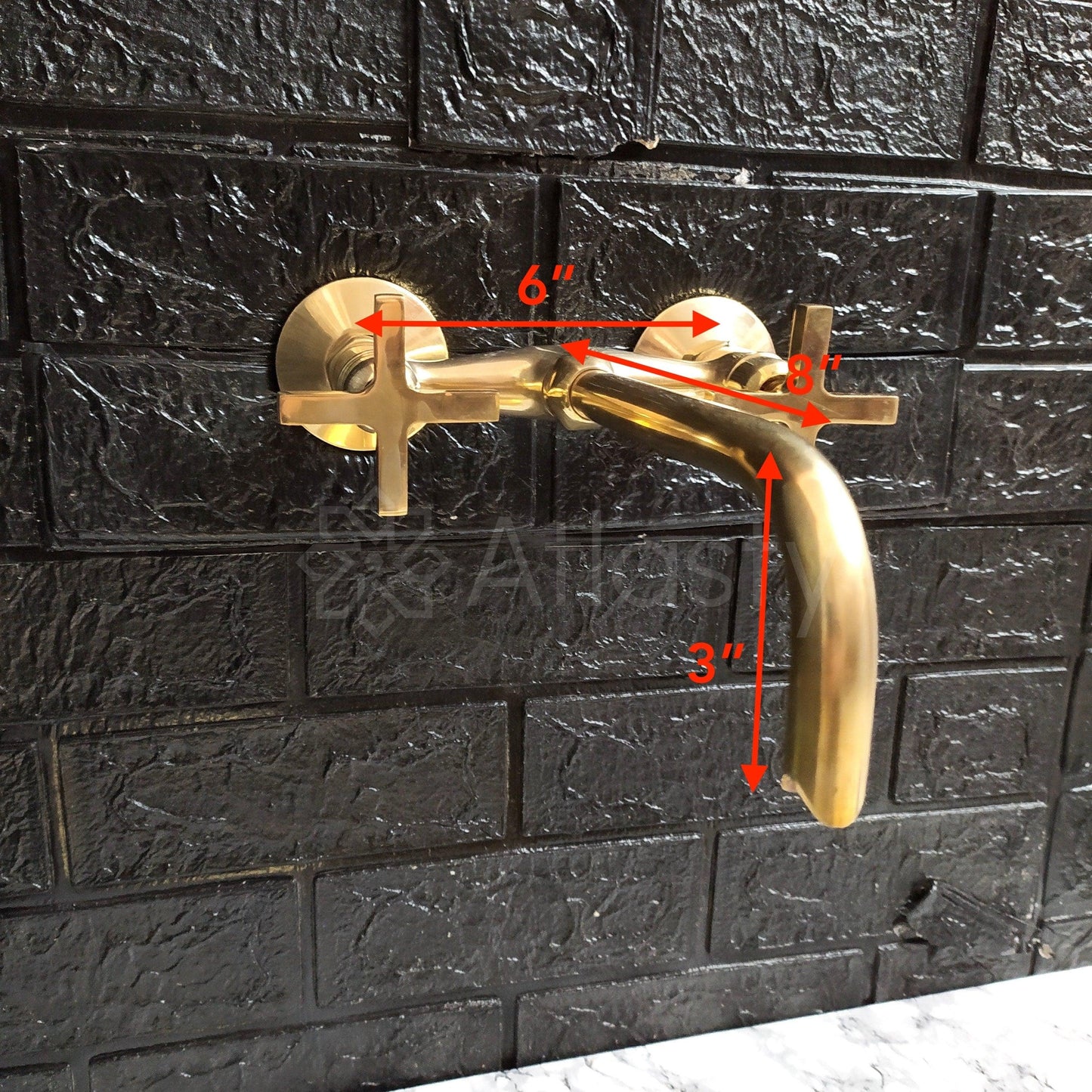 Unlacquered Brass Wall Mounted Bathroom Vessel Sink Faucet With Cross Handles