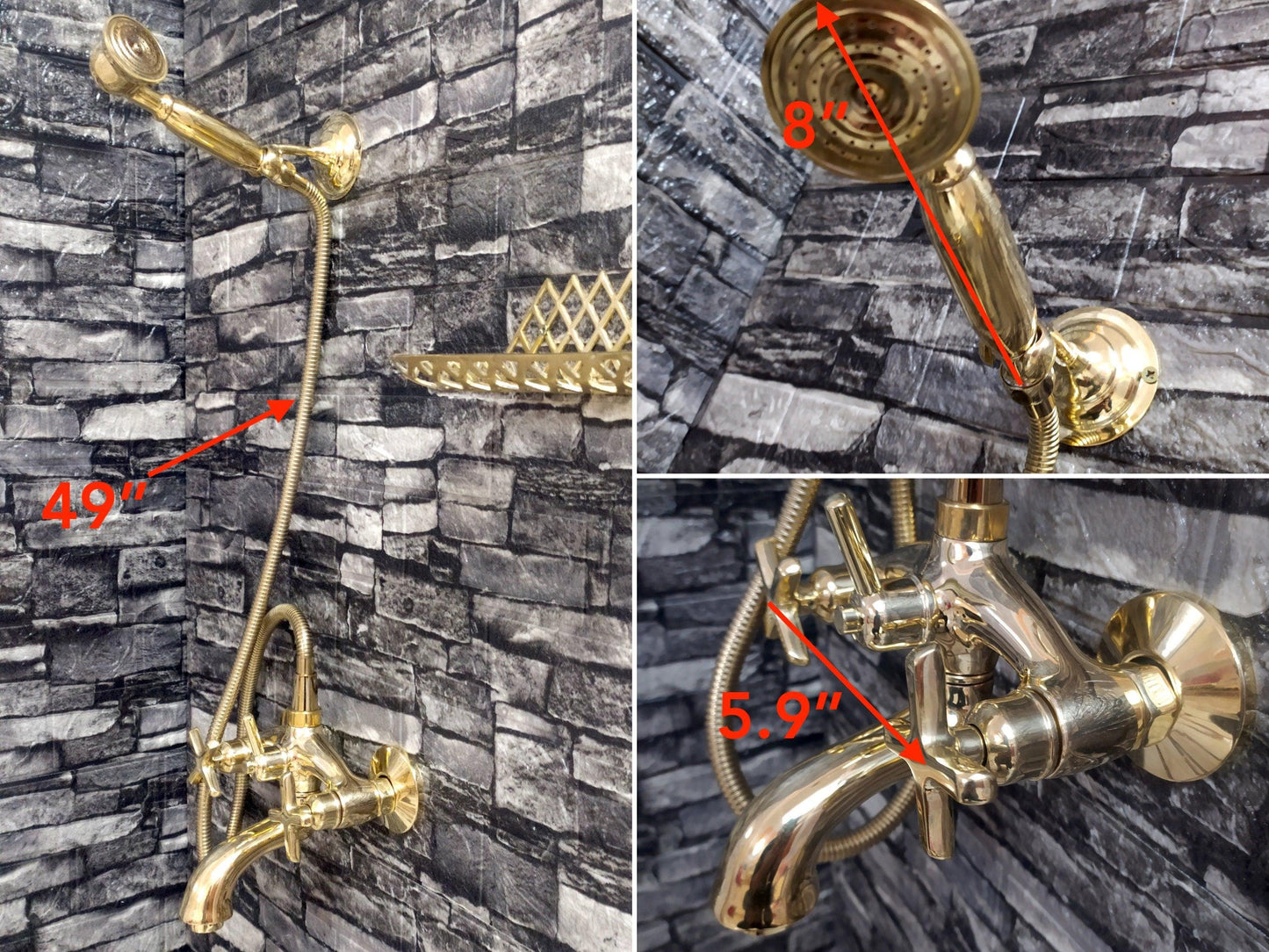 Antique Brass Shower System with Bath Faucet, Handheld Shower, and 3 Handles - Ref: ATLASS25