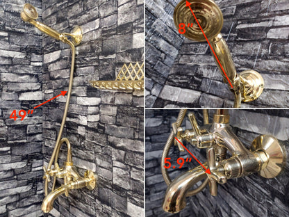 Antique Brass Shower System with Bath Faucet, Handheld Shower, and 3 Handles - Ref: ATLASS25