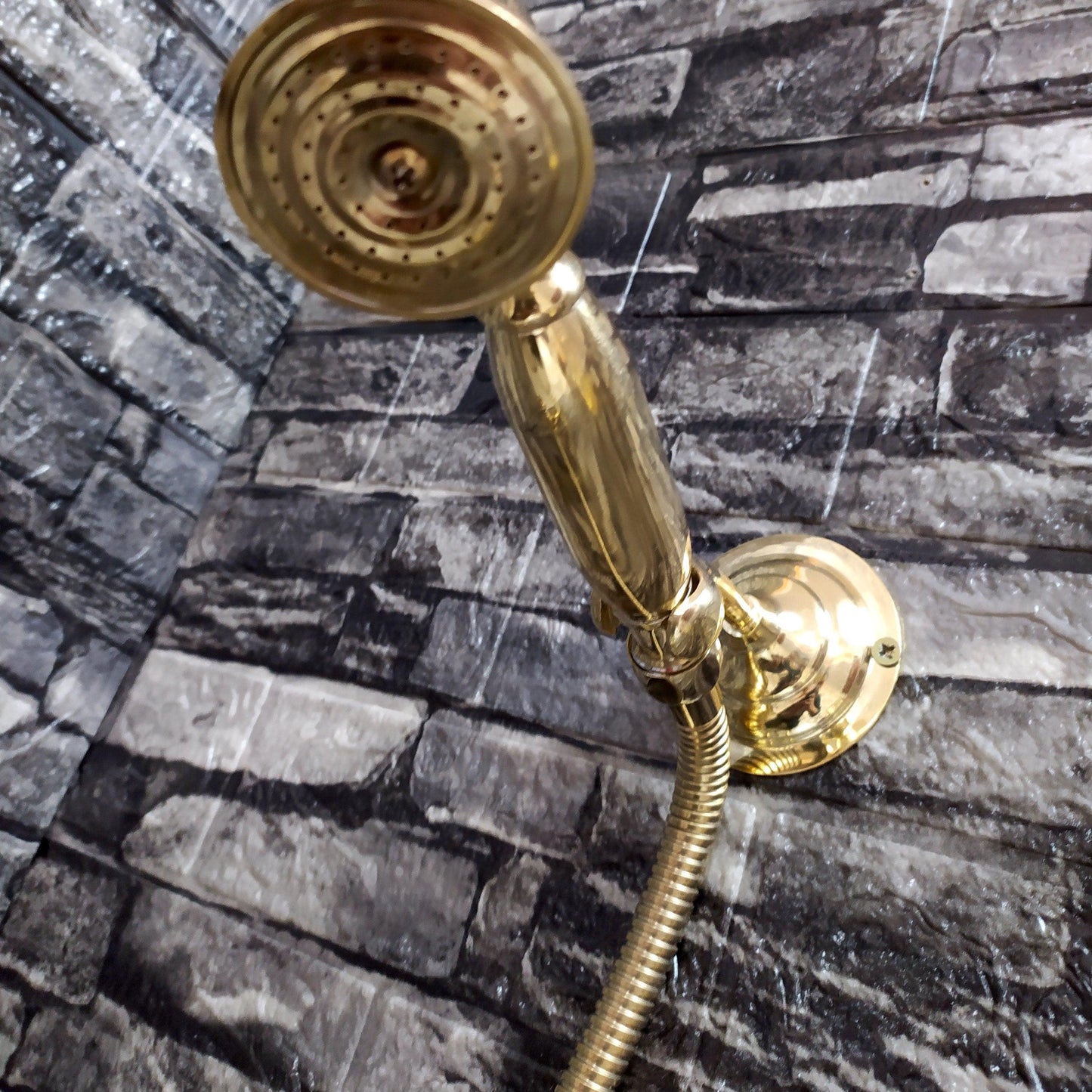 Antique Brass Shower System with Bath Faucet, Handheld Shower, and 3 Handles - Ref: ATLASS25