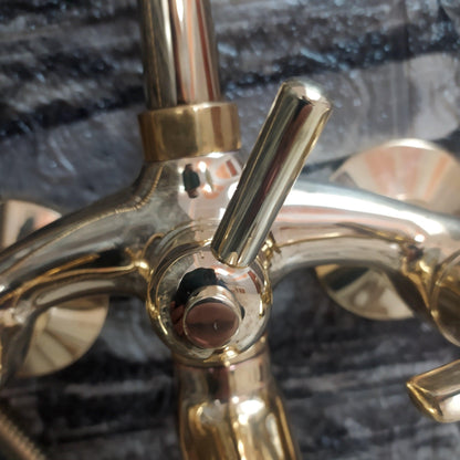 Antique Brass Shower System with Bath Faucet, Handheld Shower, and 3 Handles - Ref: ATLASS25