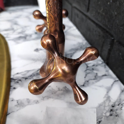 Engraved Curved Copper Bathroom Faucet with Cross Handles