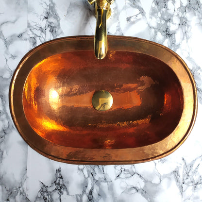 Solid Copper Sink, Bathroom Drop In Sink, Oval Sink