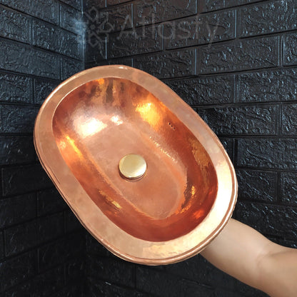 Solid Copper Sink, Bathroom Drop In Sink, Oval Sink