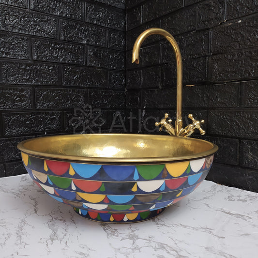 Bathroom Sink created from Brass and Resin, Colorful Design, Vanity Vessel Sink