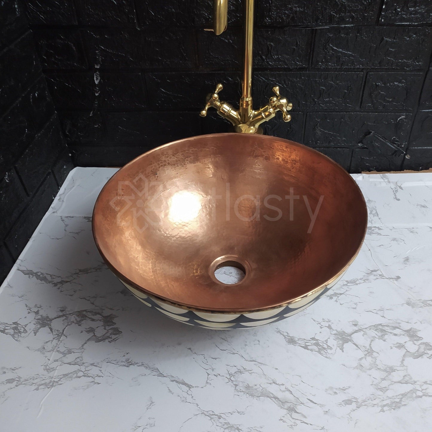 Copper Bathroom Sink | Copper Resin Vanity Vessel Sink | Black and White Bowl Sink | Bathroom Vanities | Antique | Bathroom Decoration