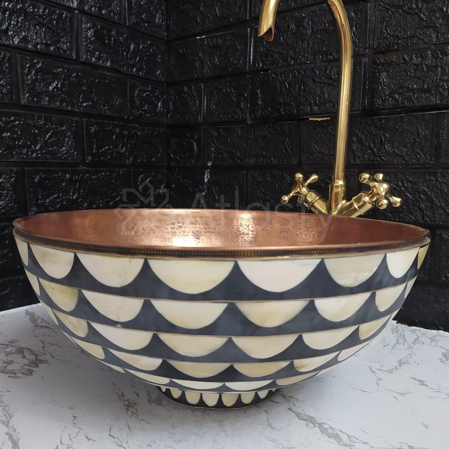 Copper Bathroom Sink | Copper Resin Vanity Vessel Sink | Black and White Bowl Sink | Bathroom Vanities | Antique | Bathroom Decoration