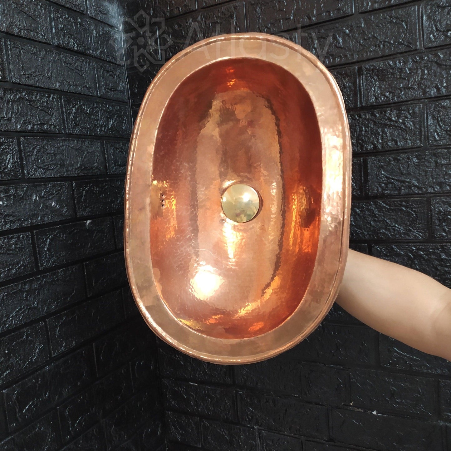 Solid Copper Sink, Bathroom Drop In Sink, Oval Sink