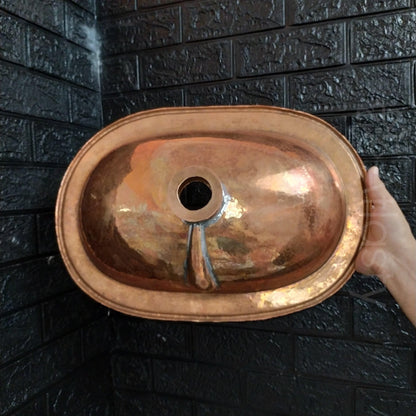 Solid Copper Sink, Bathroom Drop In Sink, Oval Sink