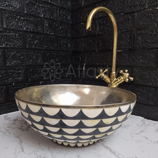 Brass Bathroom Sink | Brass Resin Vanity Vessel Sink | Black and White Bowl Sink | Bathroom Vanities | Antique | Bathroom Decoration