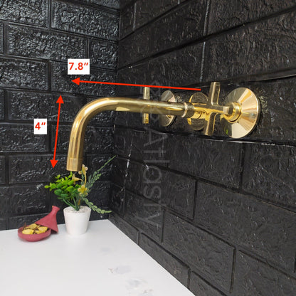 Unlacquered Brass Wall Mounted Bathroom Faucet - Vessel Sink Faucet with Cross or Lever Handles