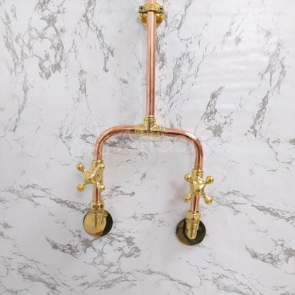 Antique Brass Shower System with Round Shower Head, and 2 Handles - Ref: ATLASS22