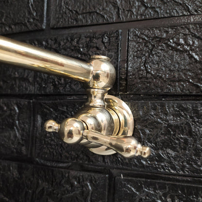Wall Mount Pot Filler Kitchen Faucet, Unlacquered Solid Brass Pot Filler Kitchen Faucet with Lever Handle , Antique Brass