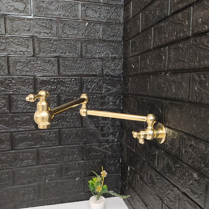 Wall Mount Pot Filler Kitchen Faucet, Unlacquered Solid Brass Pot Filler Kitchen Faucet with Lever Handle , Antique Brass