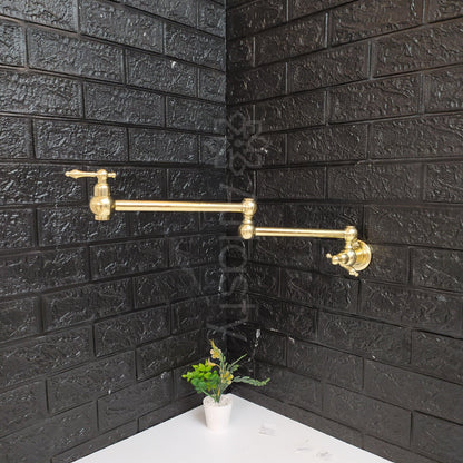 Wall Mount Pot Filler Kitchen Faucet, Unlacquered Solid Brass Pot Filler Kitchen Faucet with Lever Handle , Antique Brass