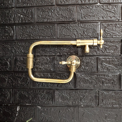 Handcrafted Pot Filler Kitchen Faucet, Unlacquered Solid Brass Pot Filler Kitchen Faucet with Lever Handle , Antique Brass