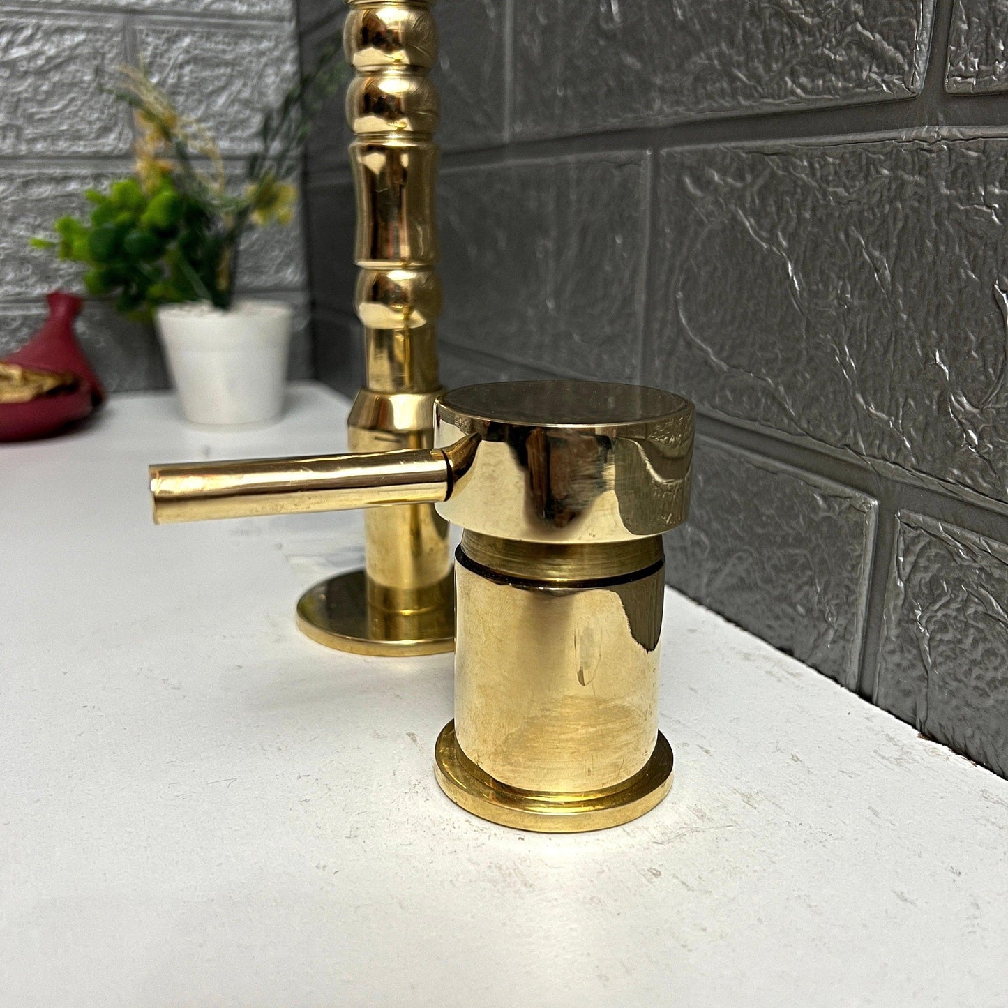 Unlacquered Brass 2 Hole Deck Mount, Antique Brass Faucet with Single Handle