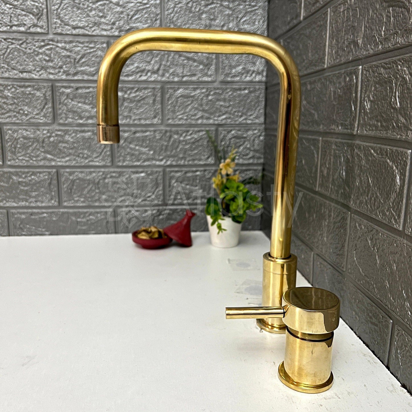Unlacquered Brass 2 Hole Deck Mount, Antique Brass Faucet with Single Handle, Widespread brass Faucet