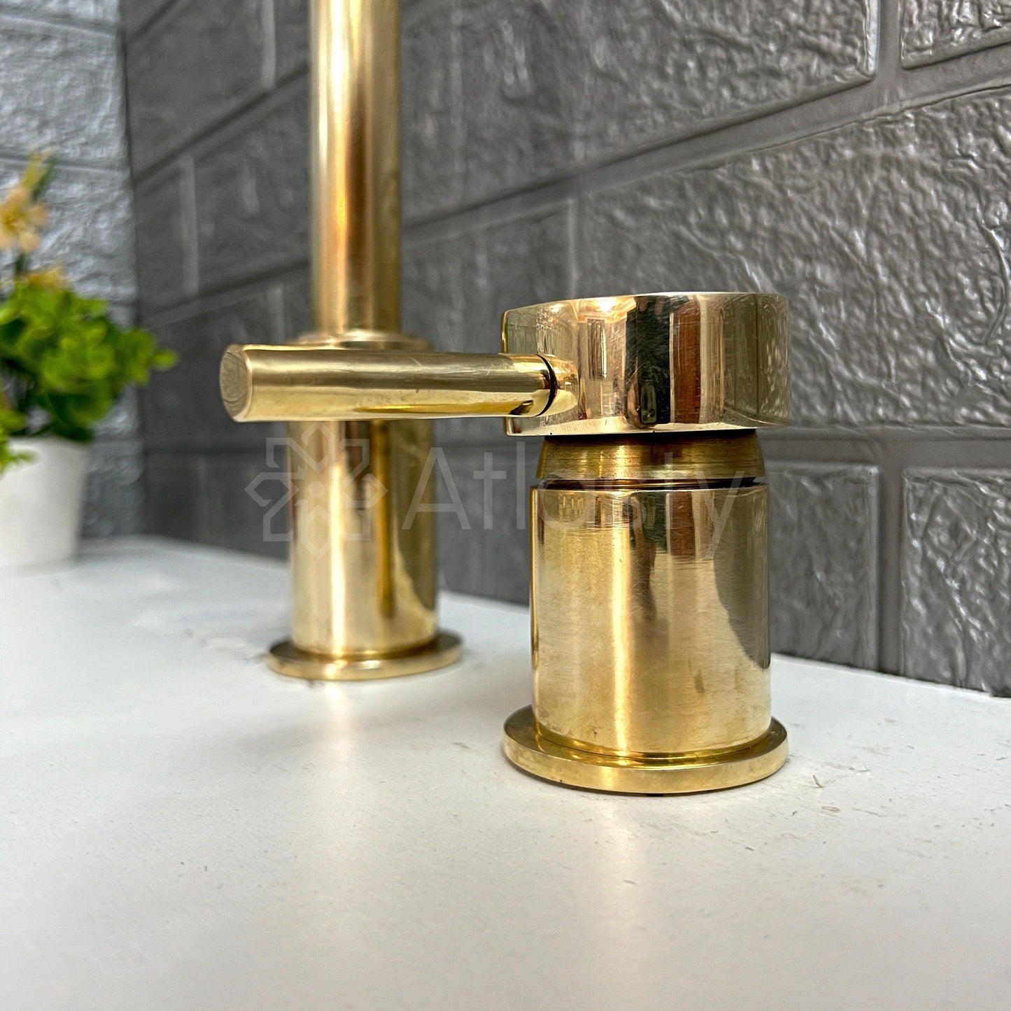 Unlacquered Brass 2 Hole Deck Mount, Antique Brass Faucet with Single Handle, Widespread brass Faucet