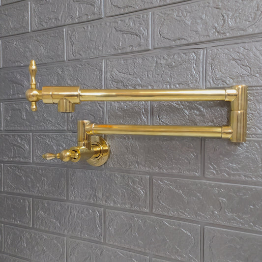 Unlacquered Brass Pot Filler with Lever Handle - A Stylish and Functional Kitchen Essential