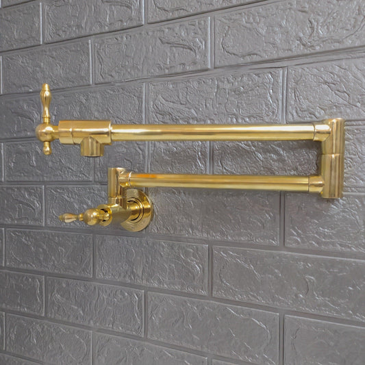 Unlacquered Brass Pot Filler with Lever Handle - A Stylish and Functional Kitchen Essential