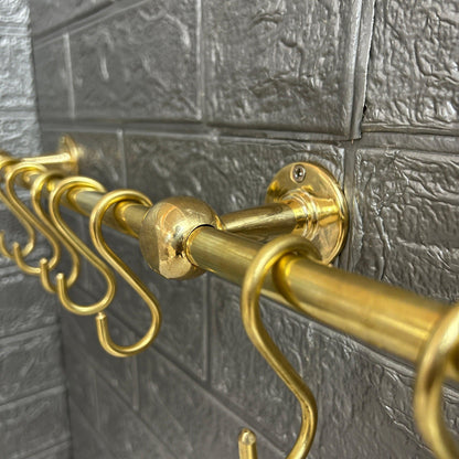 Antique Unlacquered Brass Pot Racks Wall Mounted, Brass Kitchen Rail With Detachable Hooks