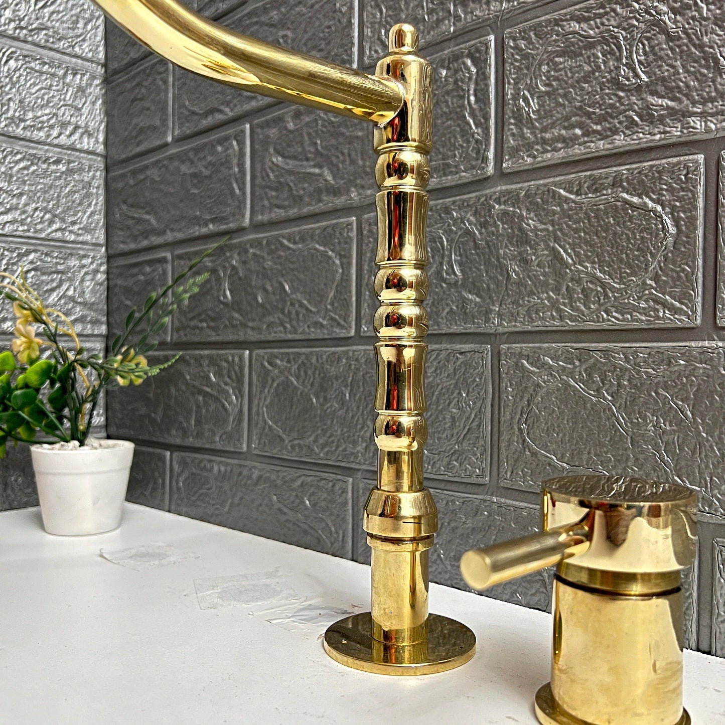 Unlacquered Brass 2 Hole Deck Mount, Antique Brass Faucet with Single Handle