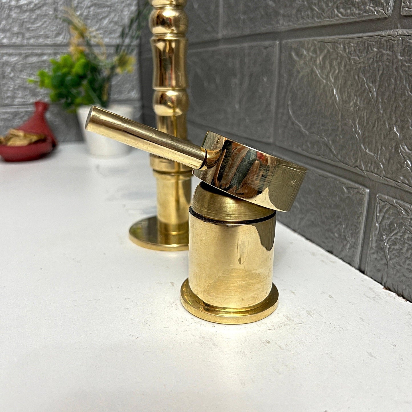 Unlacquered Brass 2 Hole Deck Mount, Antique Brass Faucet with Single Handle