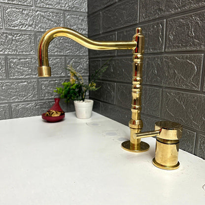 Unlacquered Brass 2 Hole Deck Mount, Antique Brass Faucet with Single Handle