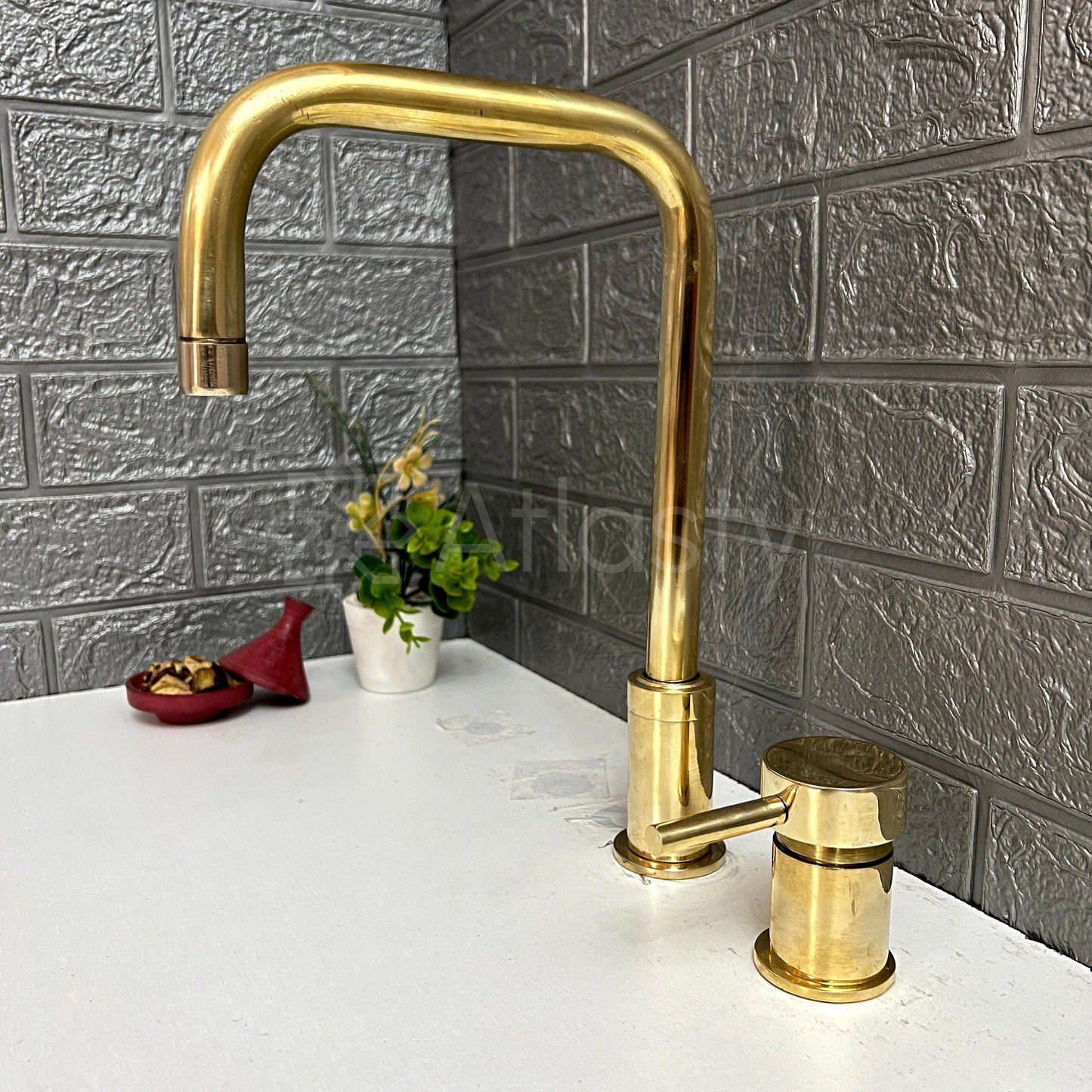 Unlacquered Brass 2 Hole Deck Mount, Antique Brass Faucet with Single Handle, Widespread brass Faucet