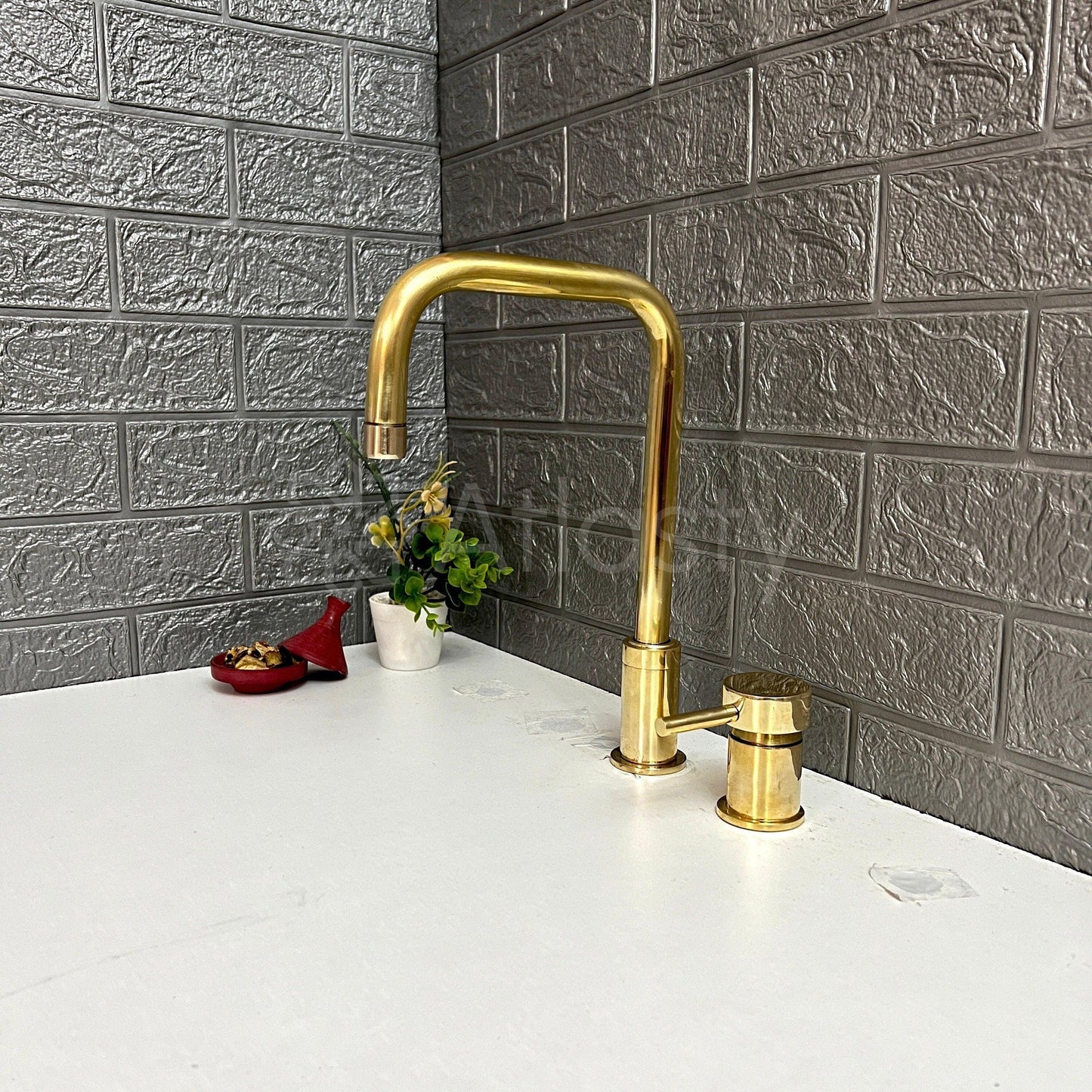 Unlacquered Brass 2 Hole Deck Mount, Antique Brass Faucet with Single Handle, Widespread brass Faucet