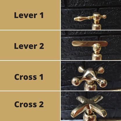 Unlacquered Brass Gooseneck Wall Faucet, Hot and Cold Bathroom Faucet With Traditional Handles