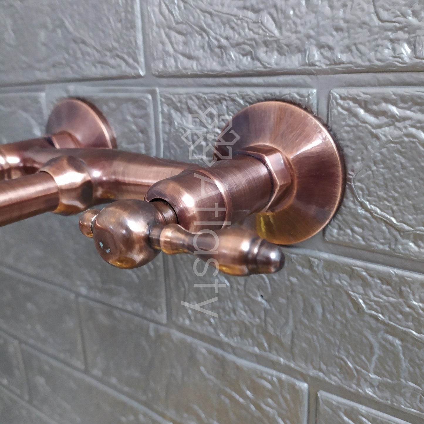 Copper Finish Wall Mounted Bathroom Vessel Sink Faucet With Lever Handles